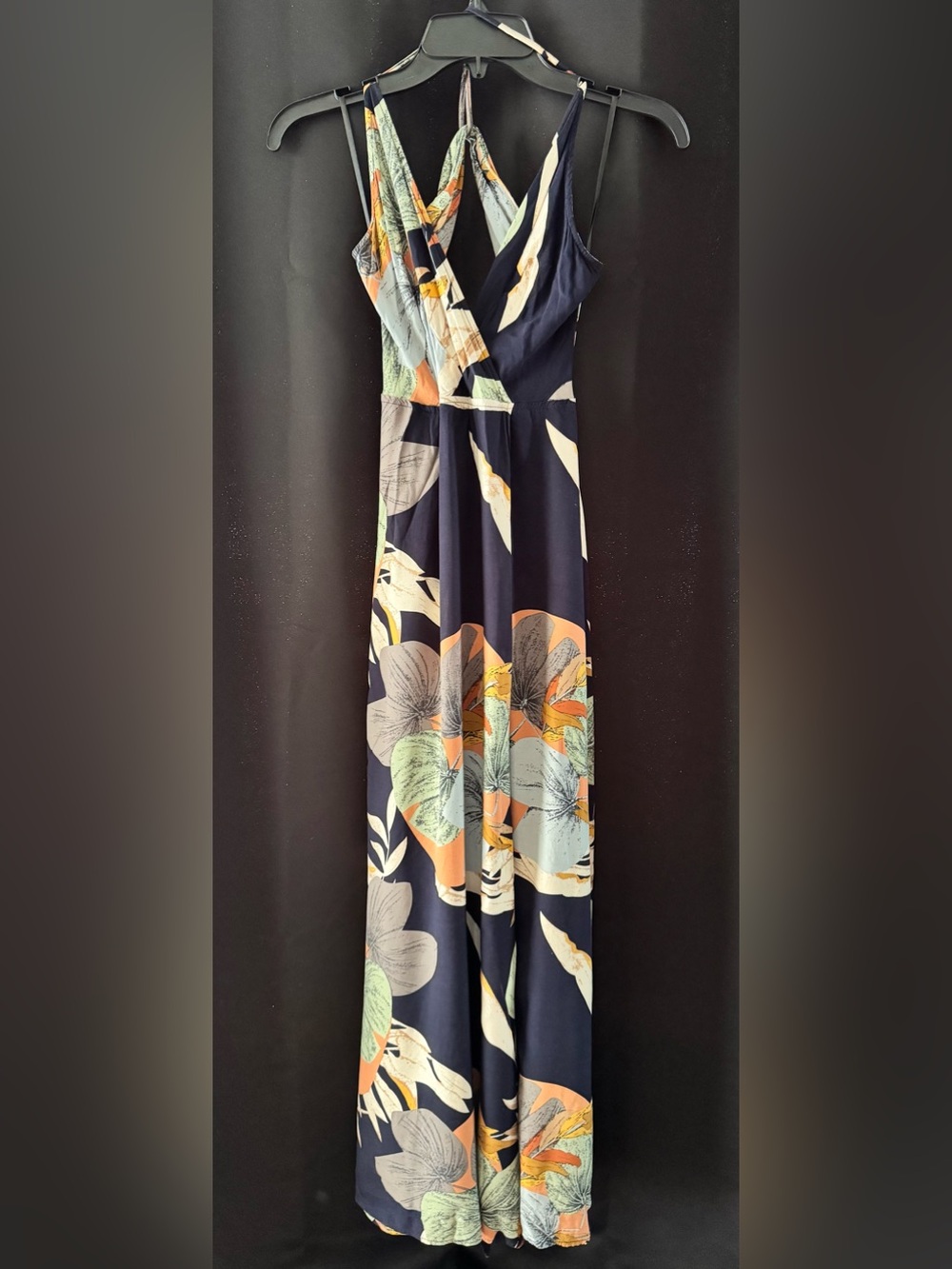 Navy Floral Maxi Skirt with Peach & Mint Accents